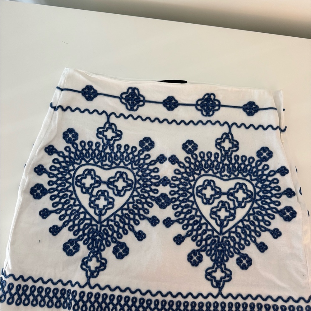 Maje White and Blue Embellished Mini Pencil Skirt